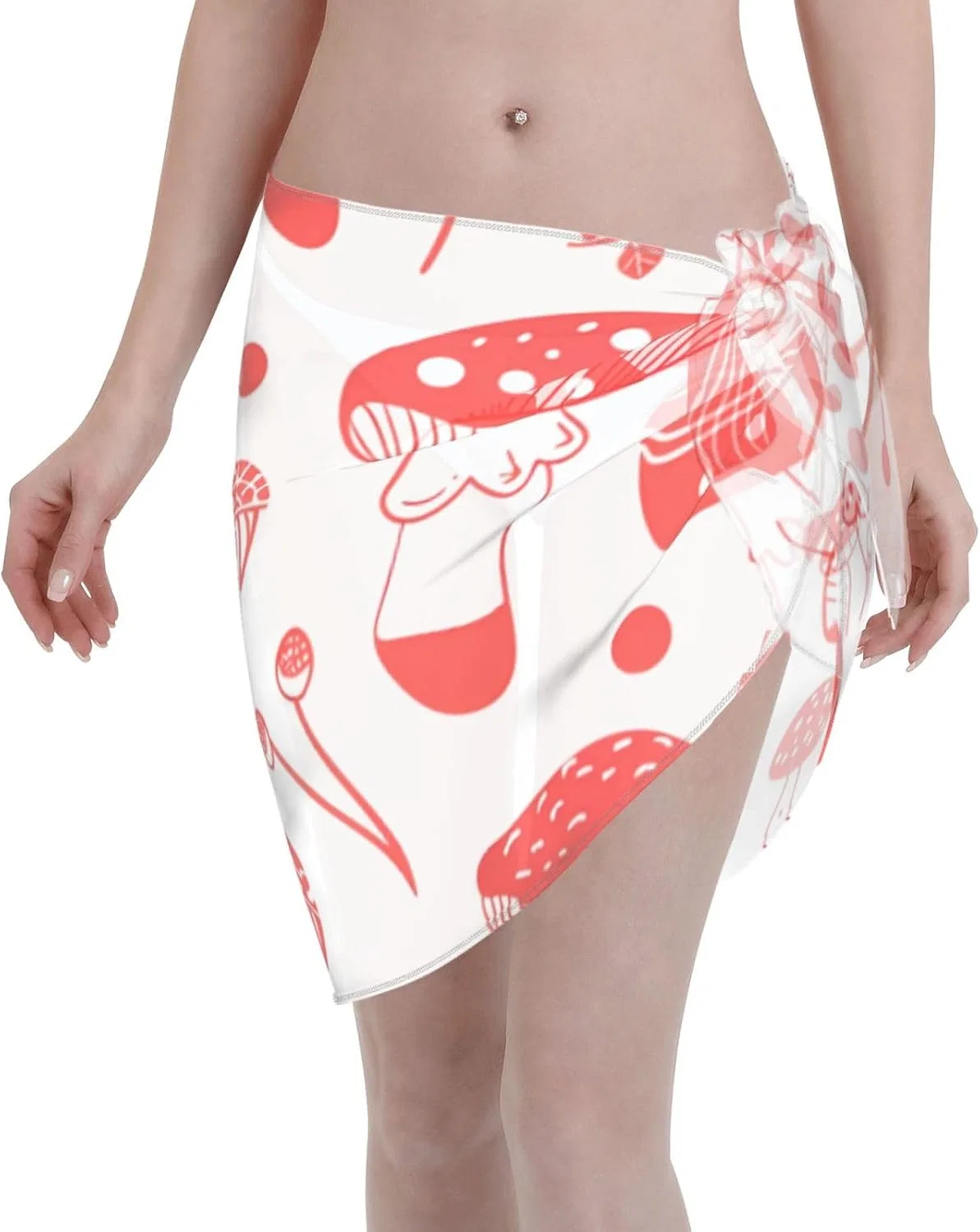 Женская пляжная накидка-парео с принтом грибов, Green And Navy Print, Mushrooms 13