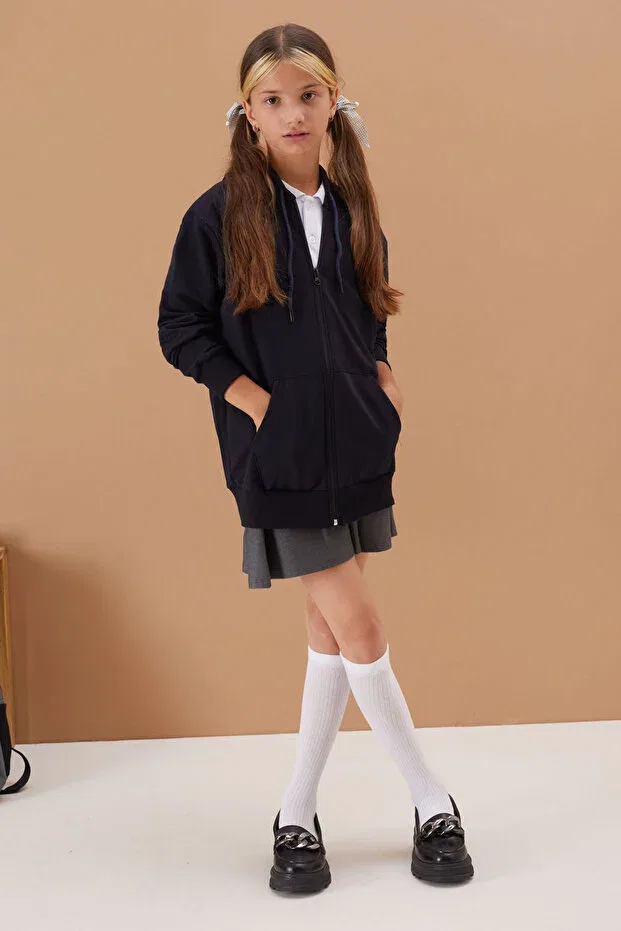 Детский кардиган для девочек с капюшоном Cansın Mini, Navy Blue — фото 4