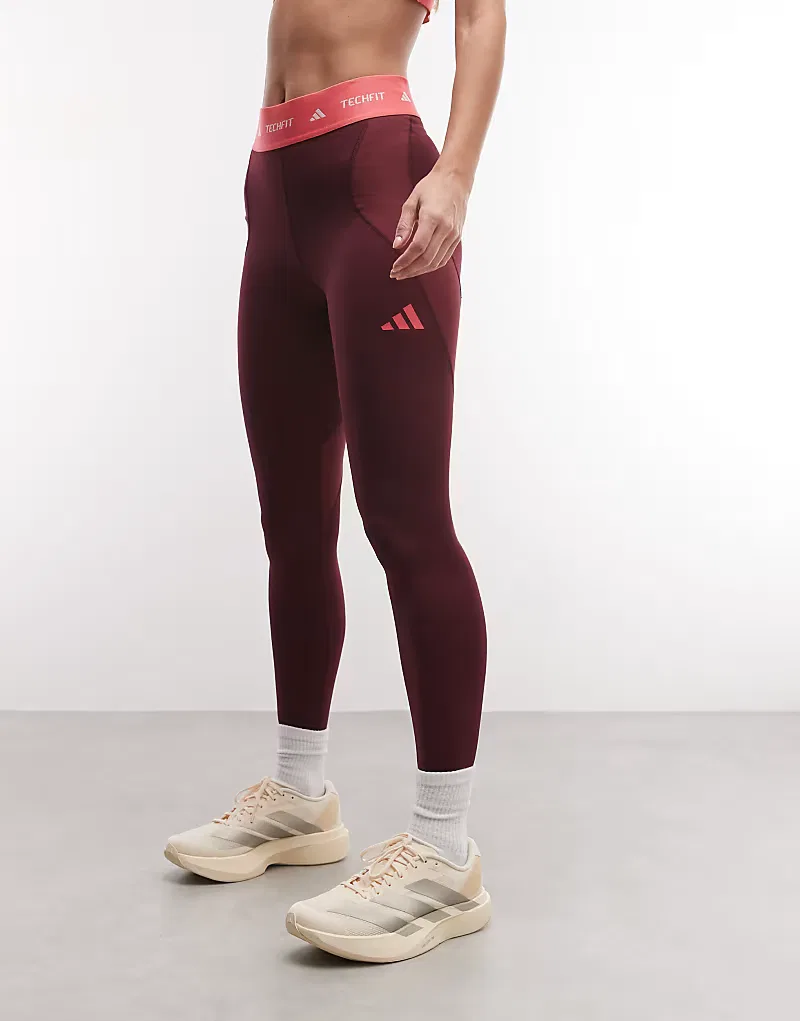 Леггинсы TechFit colourblock 7/8 Adidas Training, бордовый — фото 2