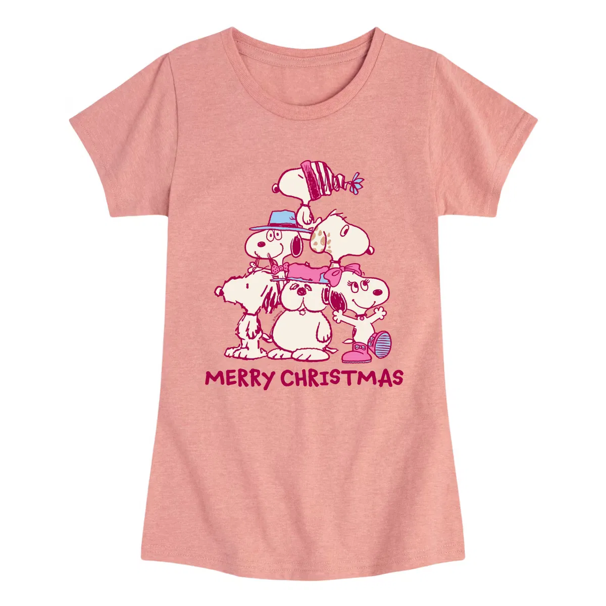 Футболка с принтом Snoopy Family Christmas Tree Peanuts, Desert Pink