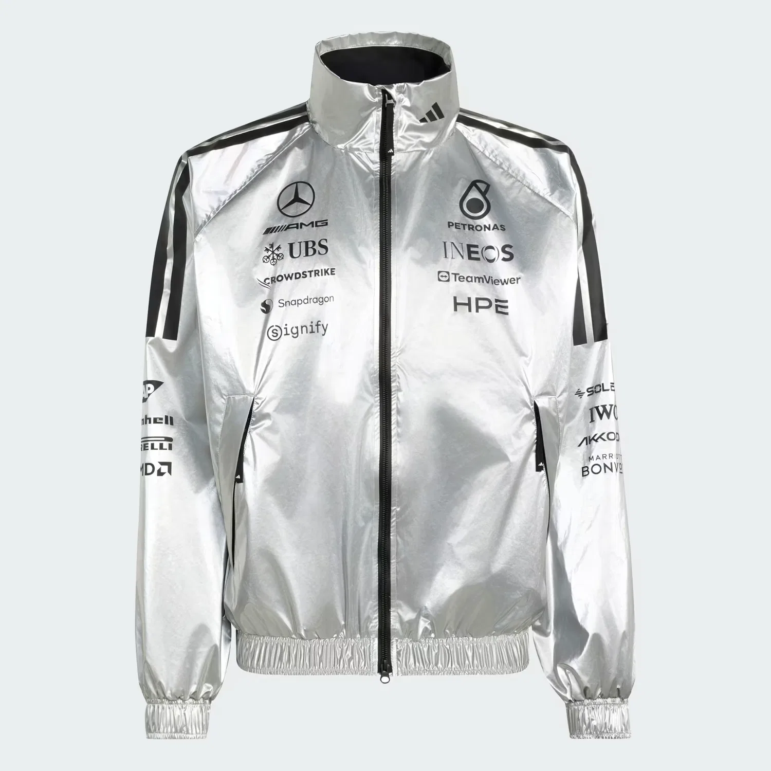 Куртка оверсайз с воротником-стойкой Mercedes-AMG Petronas Formula 1 Team Adidas Performance, серебристый металлик — фото 4
