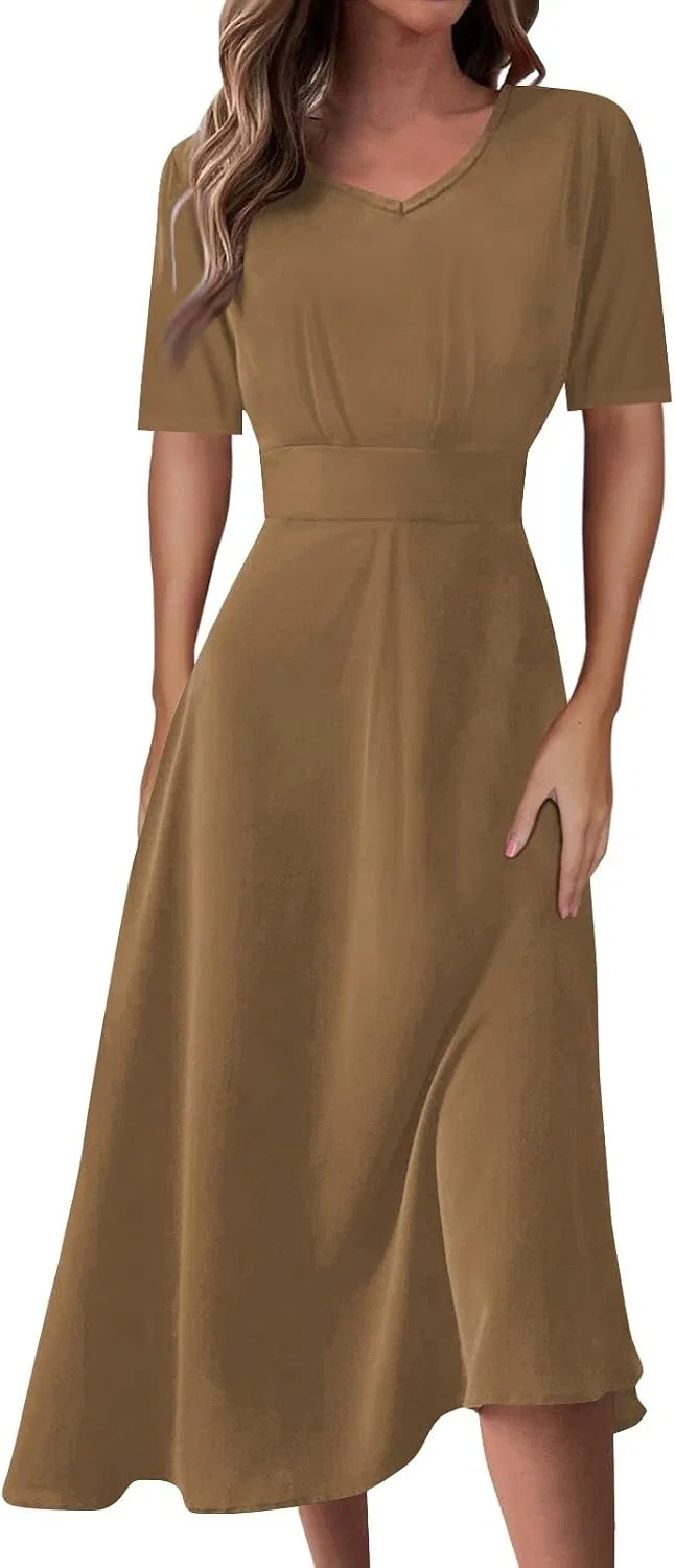 Женское повседневное платье макси с принтом V-образным вырезом, 1-light Brown