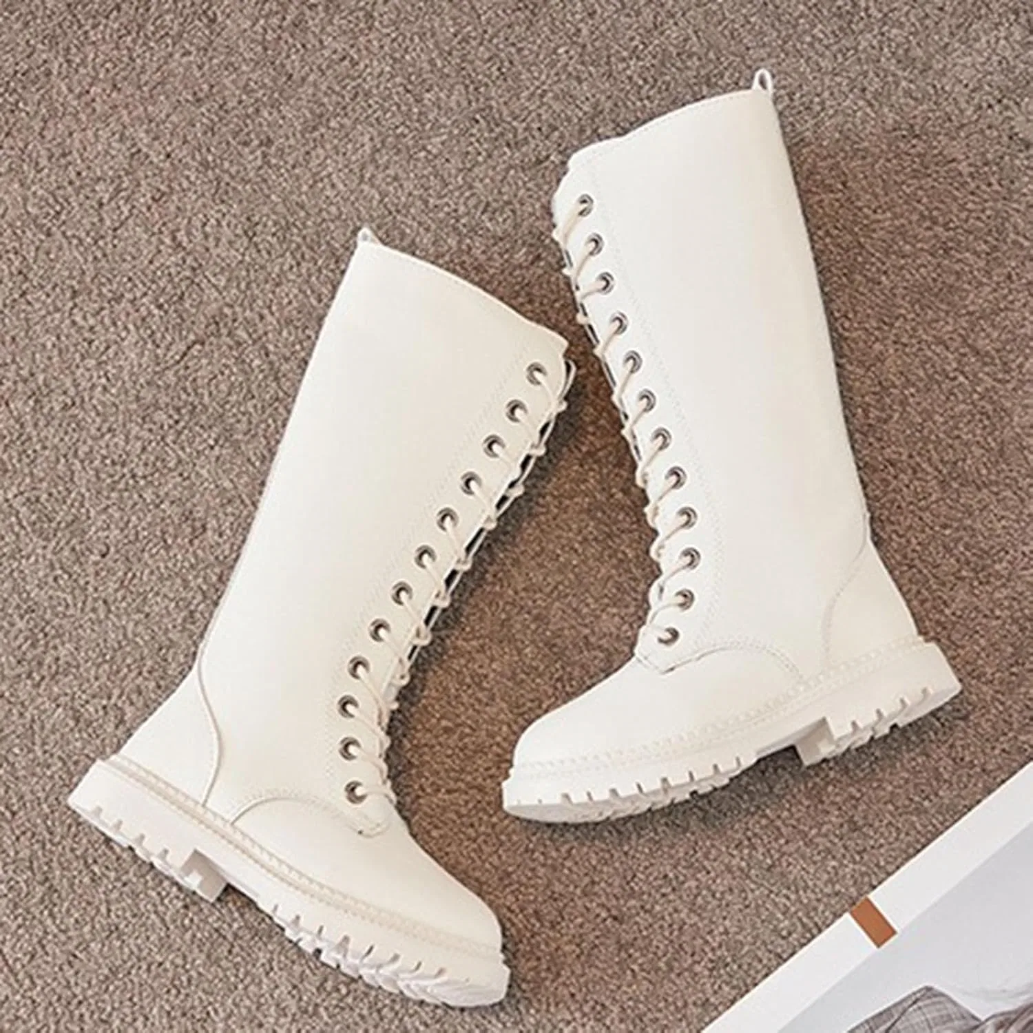 Детские ботинки на шнуровке с молнией для девочек, модель Girls Lace Up Combat Boots, Beige — фото 4