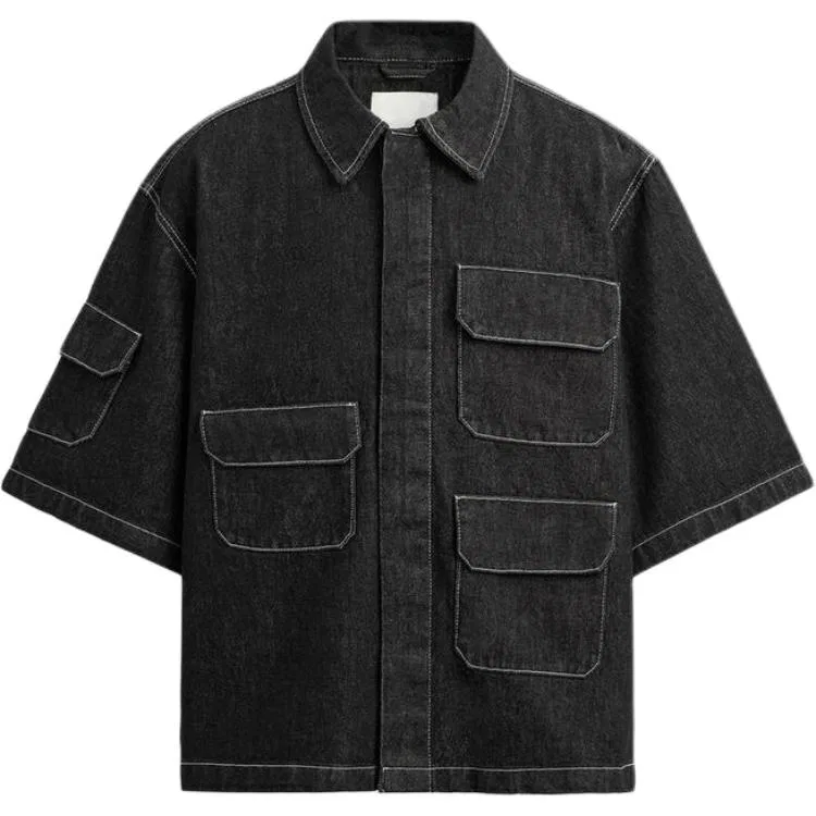 Мужская рубашка с воротником из денима, Black, ZARA