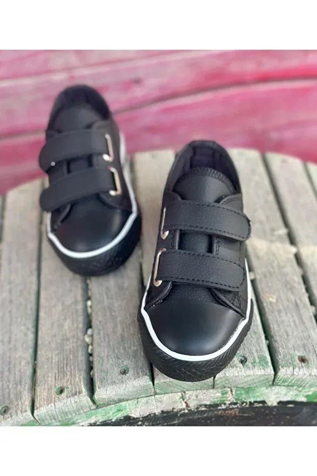 Детские школьные туфли для мальчиков на липучке Surpie Shoes, Black — фото 3