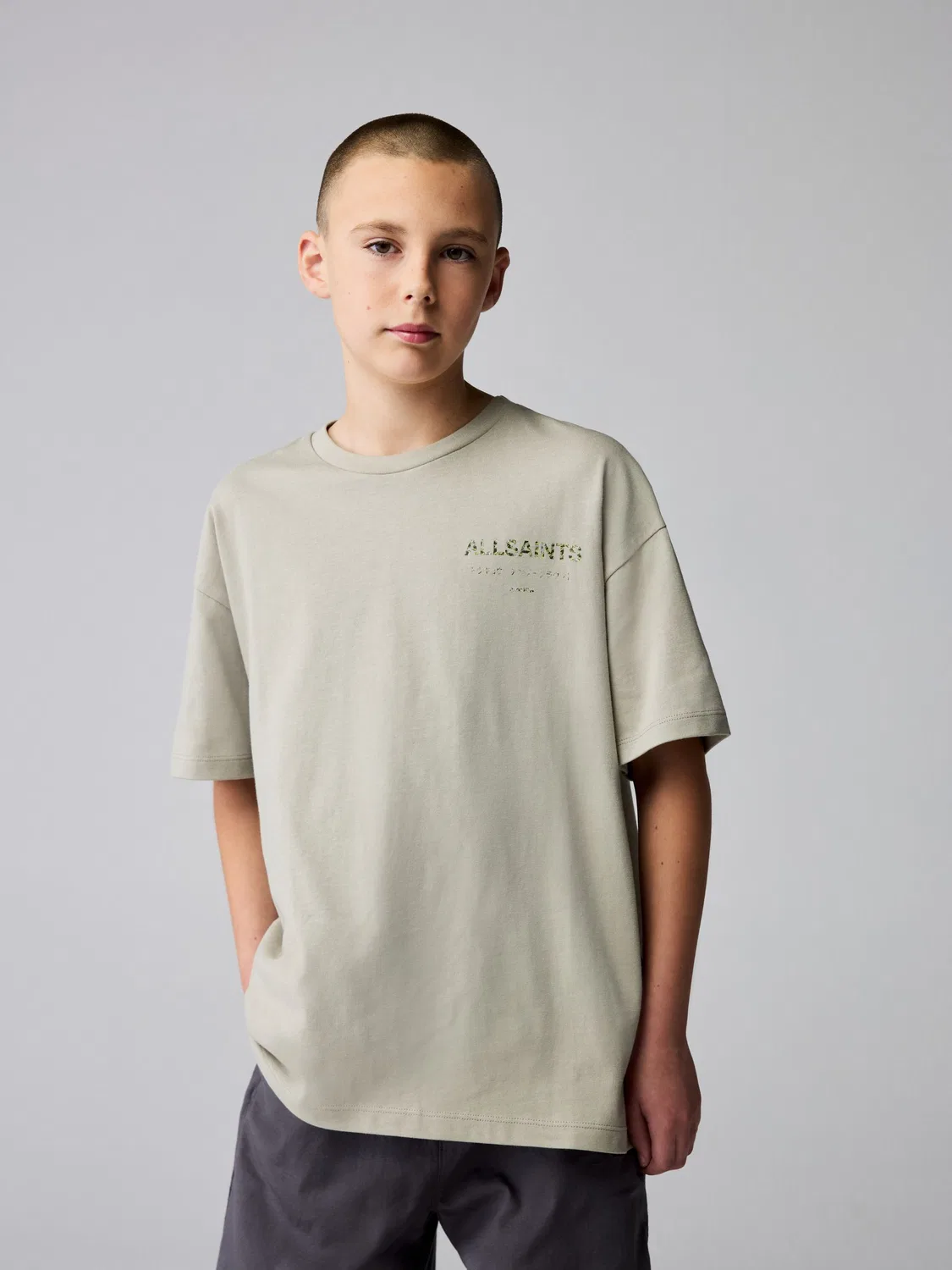 Футболка Oversized Underground Crew Neck, All Saints, Stone/Camo — фото 3