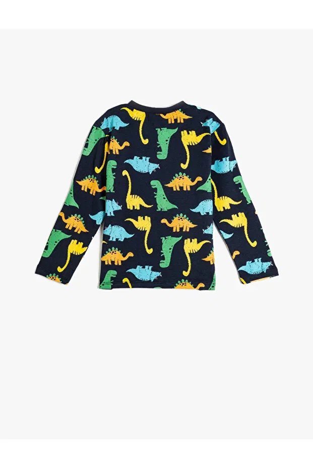 Детский хлопковое лонгслив с принтом Koton, Navy Blue Patterned — фото 2