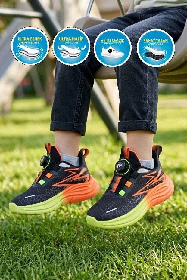 Детские спортивные кроссовки для мальчиков с принтом Marco Kids, Black-Orange