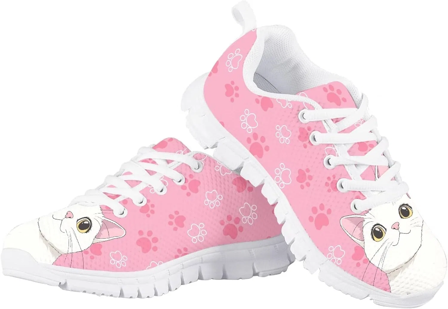 Детские кроссовки для девочек с принтом Fowototi, Pink Floral Cute Cat