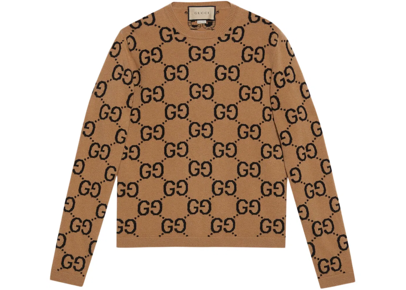 Мужской джемпер из шерсти с жаккардовым узором Gucci, Camel/Black