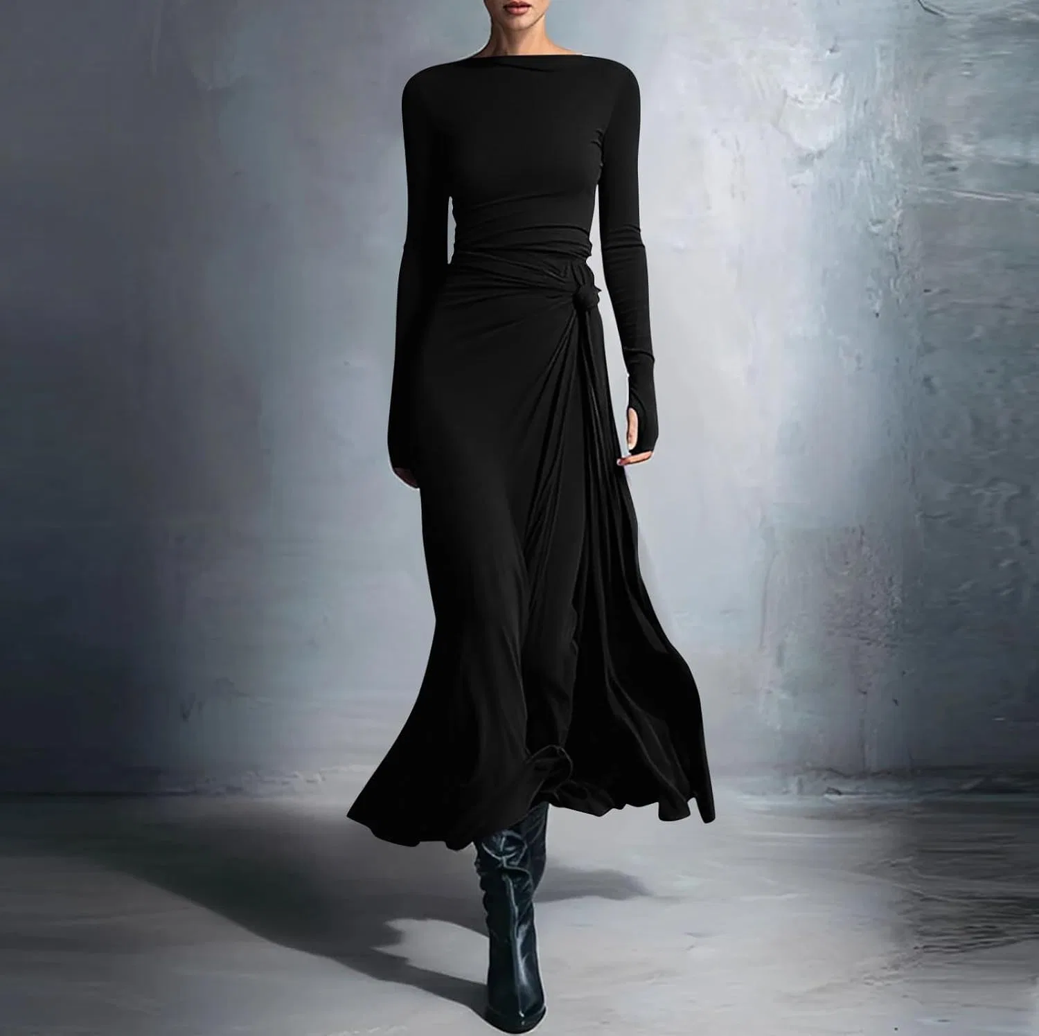 Женское вечернее платье Bodycon Maxi с длинным рукавом, чёрный — фото 2