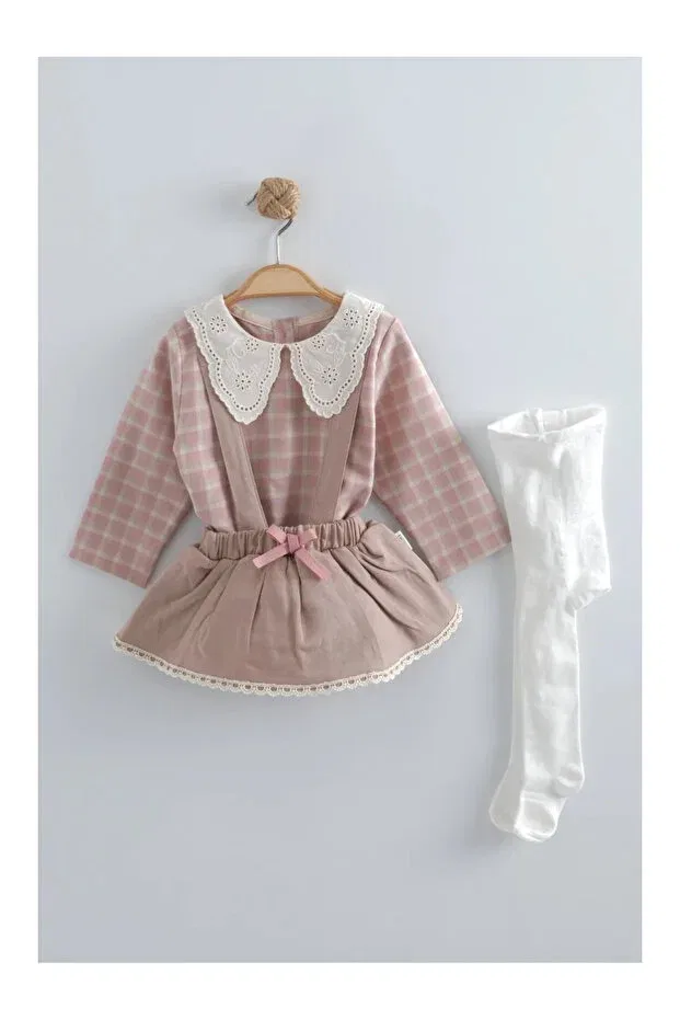 Детский комплект для девочек клетчатый Mini Baray, Pink — фото 2