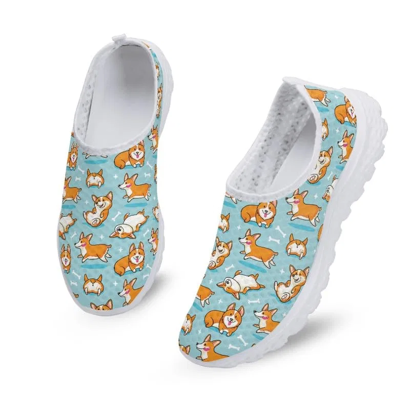 Детские кроссовки для девочек с принтом Cute Corgi Dog Women's Sports Sneakers Leopards Modern Painting Slip-On Sneakers Cartoon Nurse Training Shoes, Carino Cane Corgi Cartoon Garronmavis