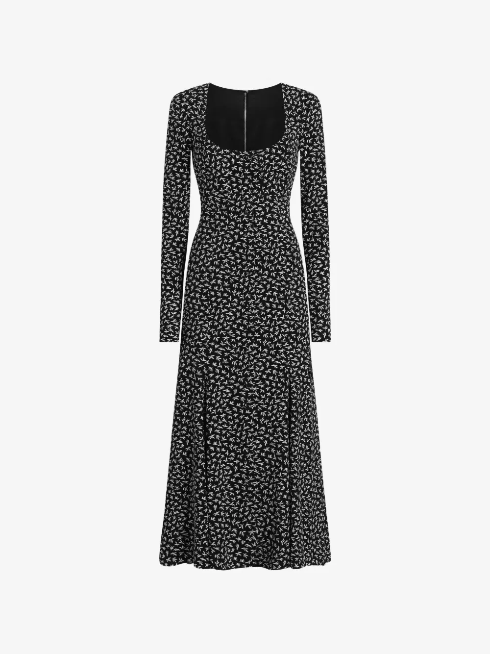 Платье из шармеза с принтом в виде листьев DOLCE & GABBANA, черный