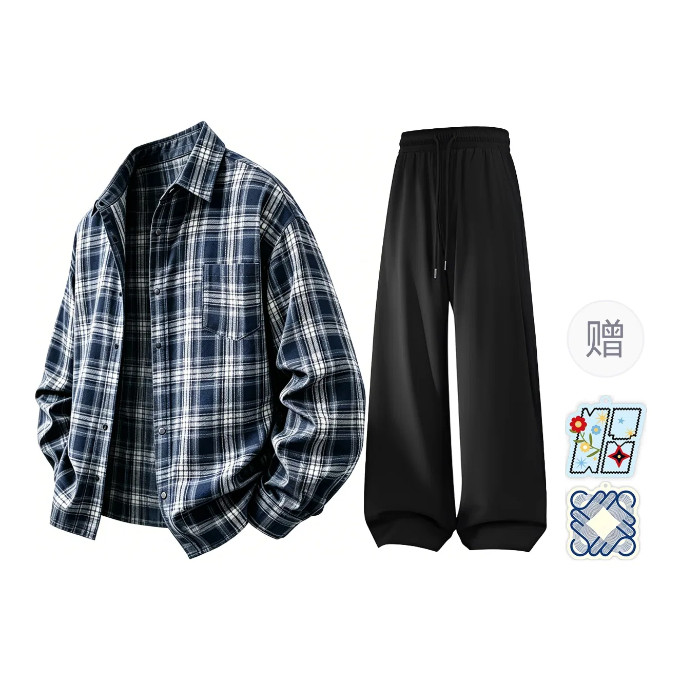Детский комплект из рубашки и шорт с принтом, Navy Blue Plaid 2-Piece Set, MIIOW