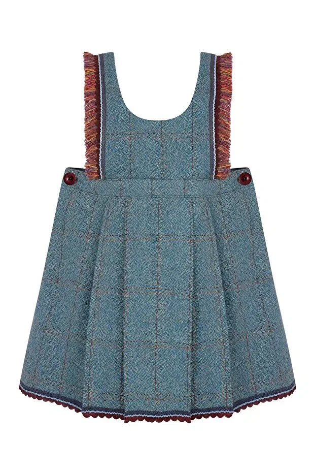 Детское платье для девочек без рукавов Bonjour tasseled wool gilet dress Miniscule By Ebrar, Blue — фото 2