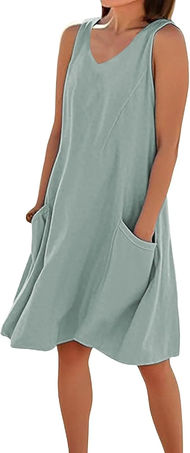 Женское летнее платье миди свободного кроя с карманами, Mint Green
