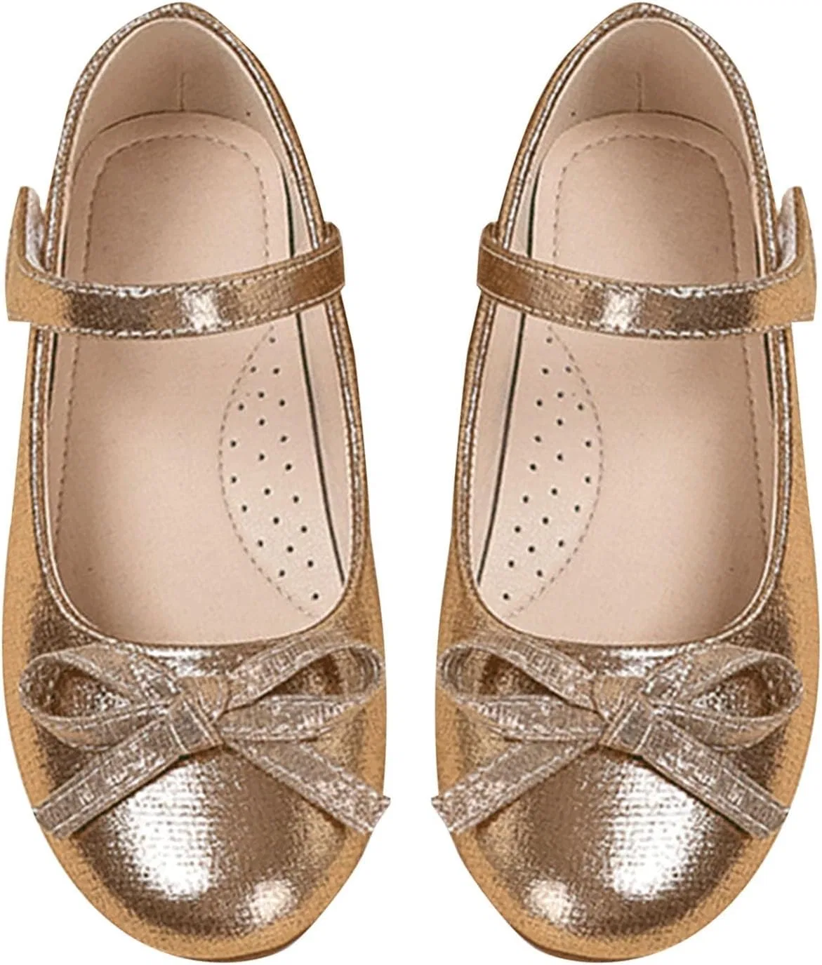 Детские балетки для девочек с бантом и стразами Mary Jane Flat Dress Shoes Party, Gold