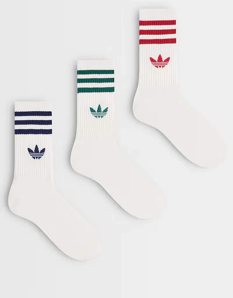 Носки высокие с тремя полосками 3 шт Adidas Originals, белый/красный/темно-синий/зеленый