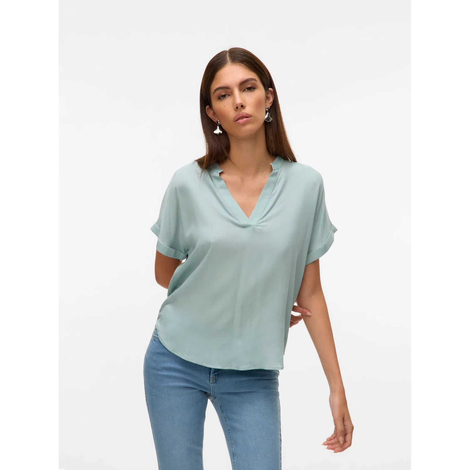 Женский блузка-топ с V-образным вырезом Vero Moda, Gray Mist