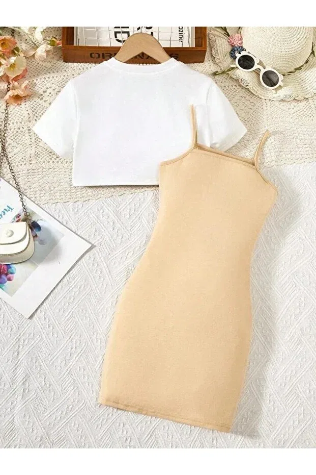 Детское платье-футболка для девочек с принтом Crop T-Shirt Dress Keywest, Stone — фото 2