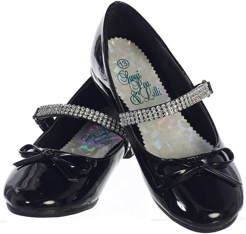 Детские балетки для девочек с ремешком со стразами и бантом Swea Pea & Lilli, Black