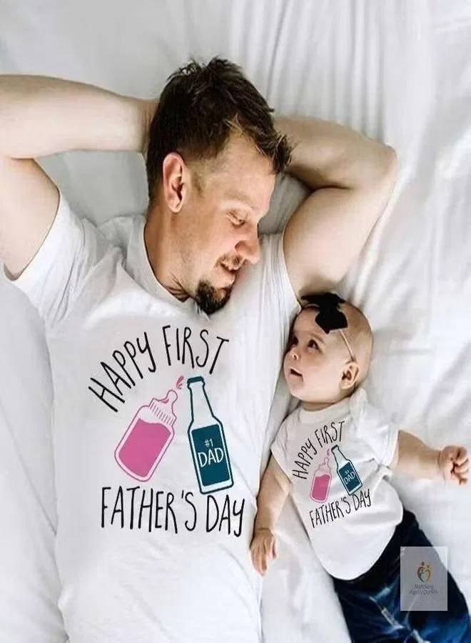 Комплект футболка и боди-комбинезон с принтом Happy First Father's Day Matching Family Outfits, белый