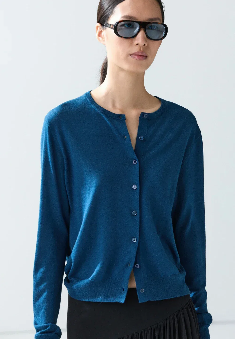 Кардиган с круглым вырезом, тонкой вязки Massimo Dutti, Dark Blue