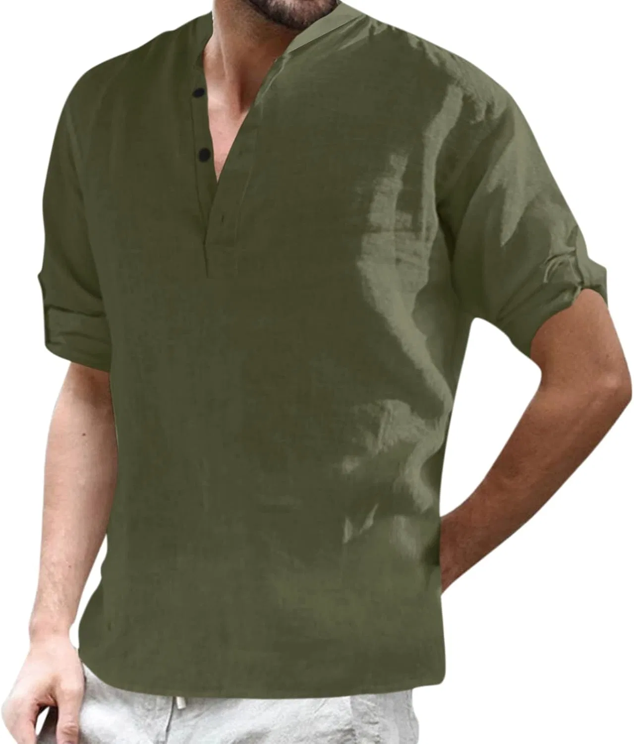 Мужская льняная рубашка-поло с коротким рукавом Lightweight, Army Green