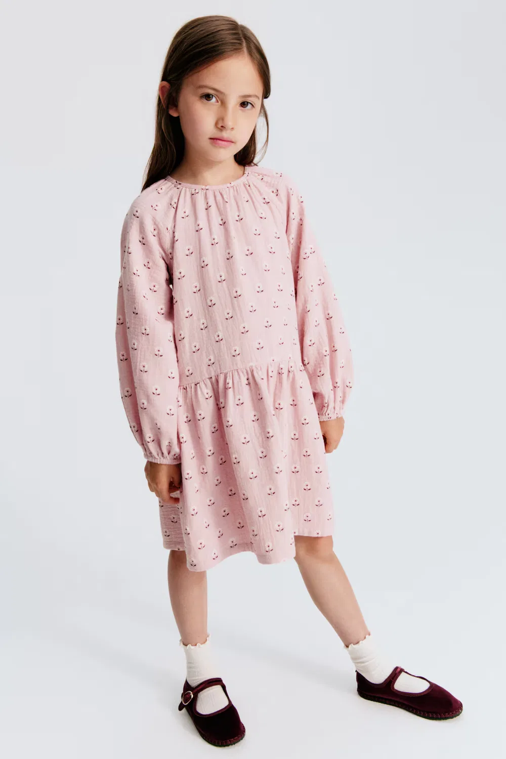 Платье из хлопчатобумажной ткани H&M, Helles Mattrosa/Geblümt