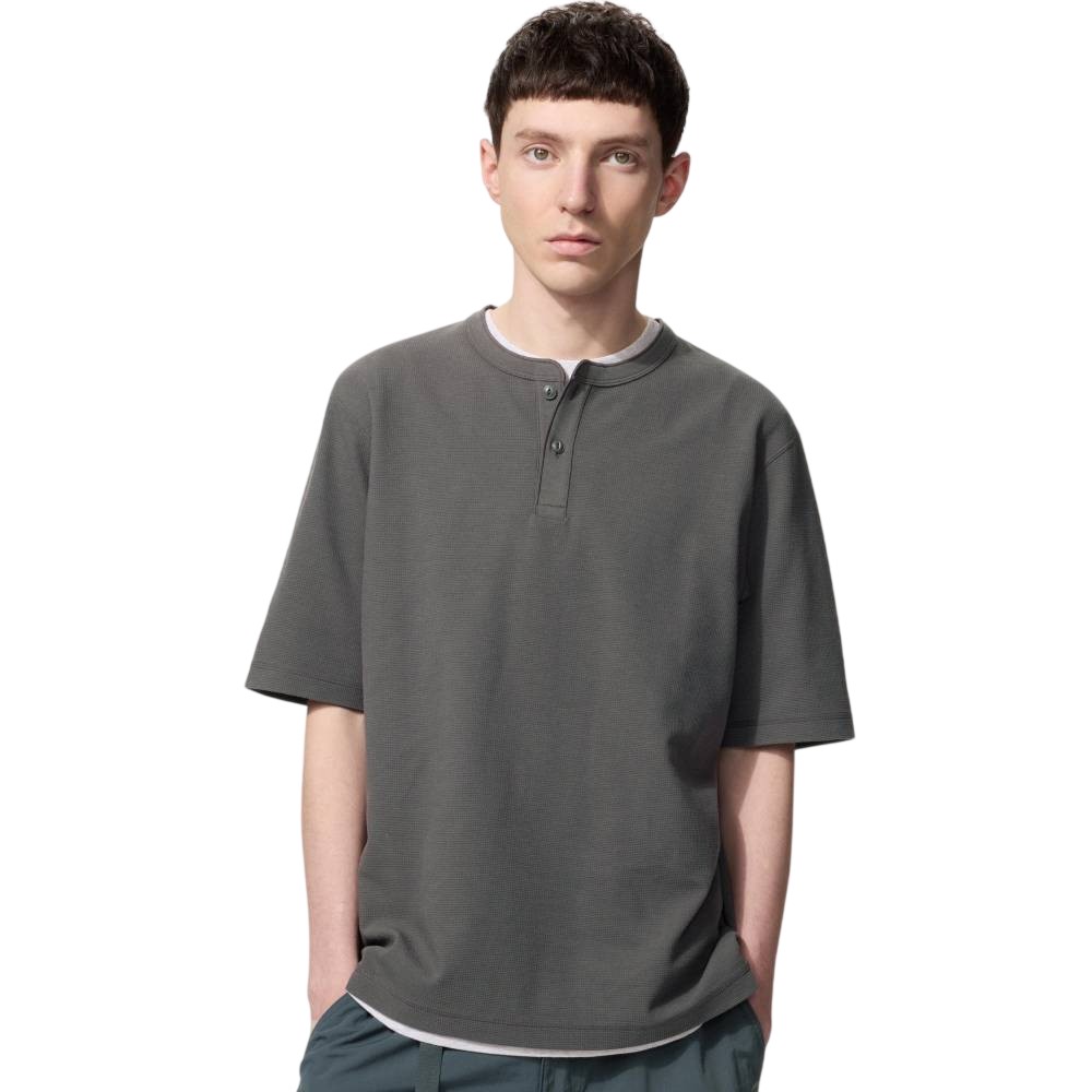 Футболка Uniqlo Dry Waffle Henley Neck Unisex, 08 темно-серый