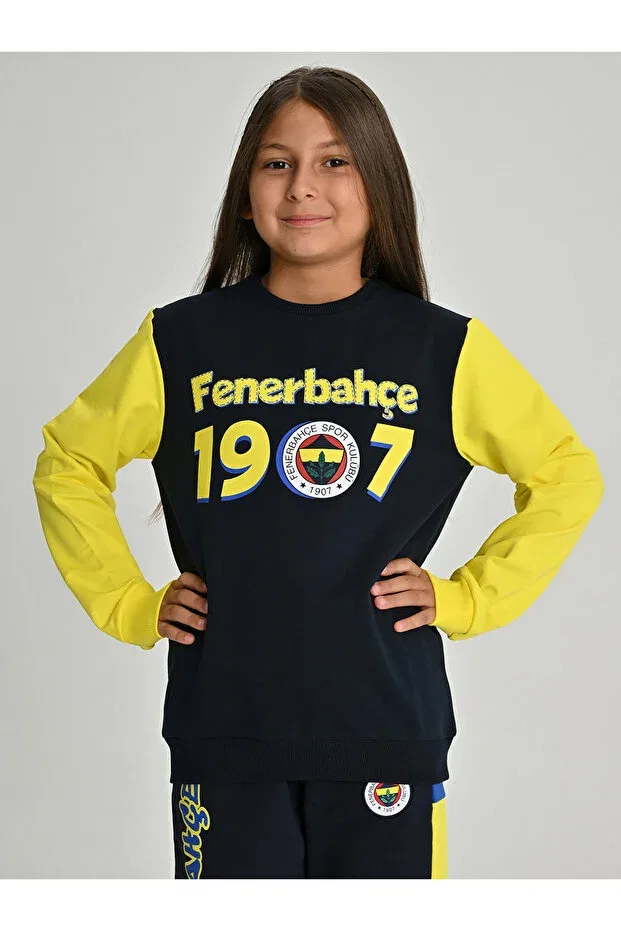 Детские свитшот для девочек с принтом Child tribun fenerbahce 1907 sweat Fenerium, Lacivert-Yellow