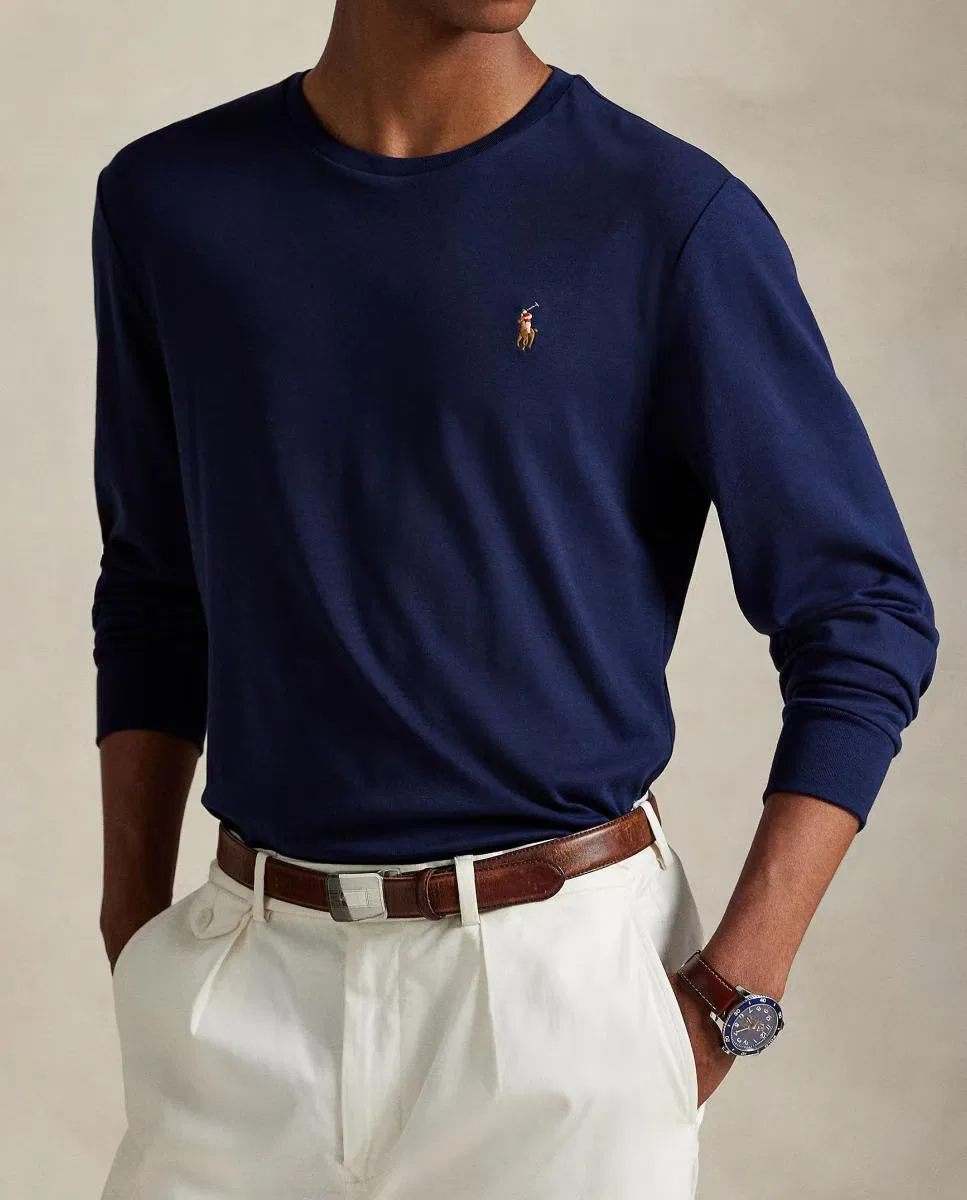 Мужская футболка из хлопка, Azul Marino, Polo Ralph Lauren, темно-синий — фото 3