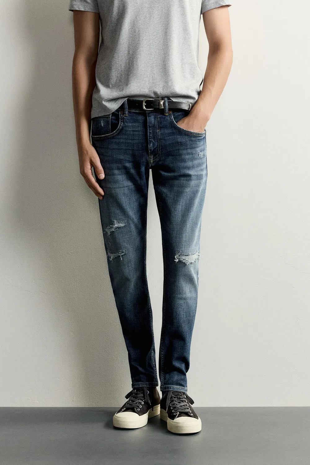 Рваные джинсы узкого кроя ZARA, Blue — фото 2