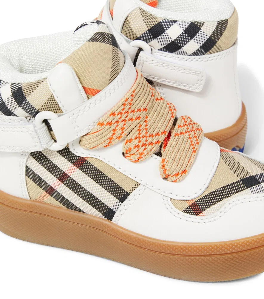 Кроссовки Burberry в клетку из кожи и парусины Burberry Kids, мультиколор — фото 4