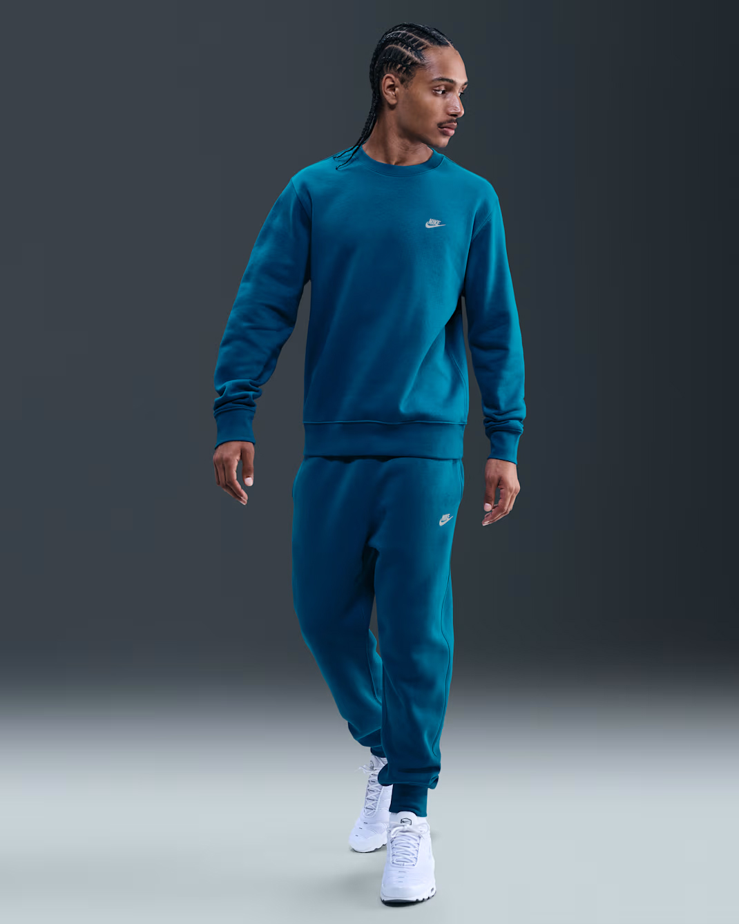 Свитшот Nike Club Fleece Crew, сине-зеленый/белый — фото 4