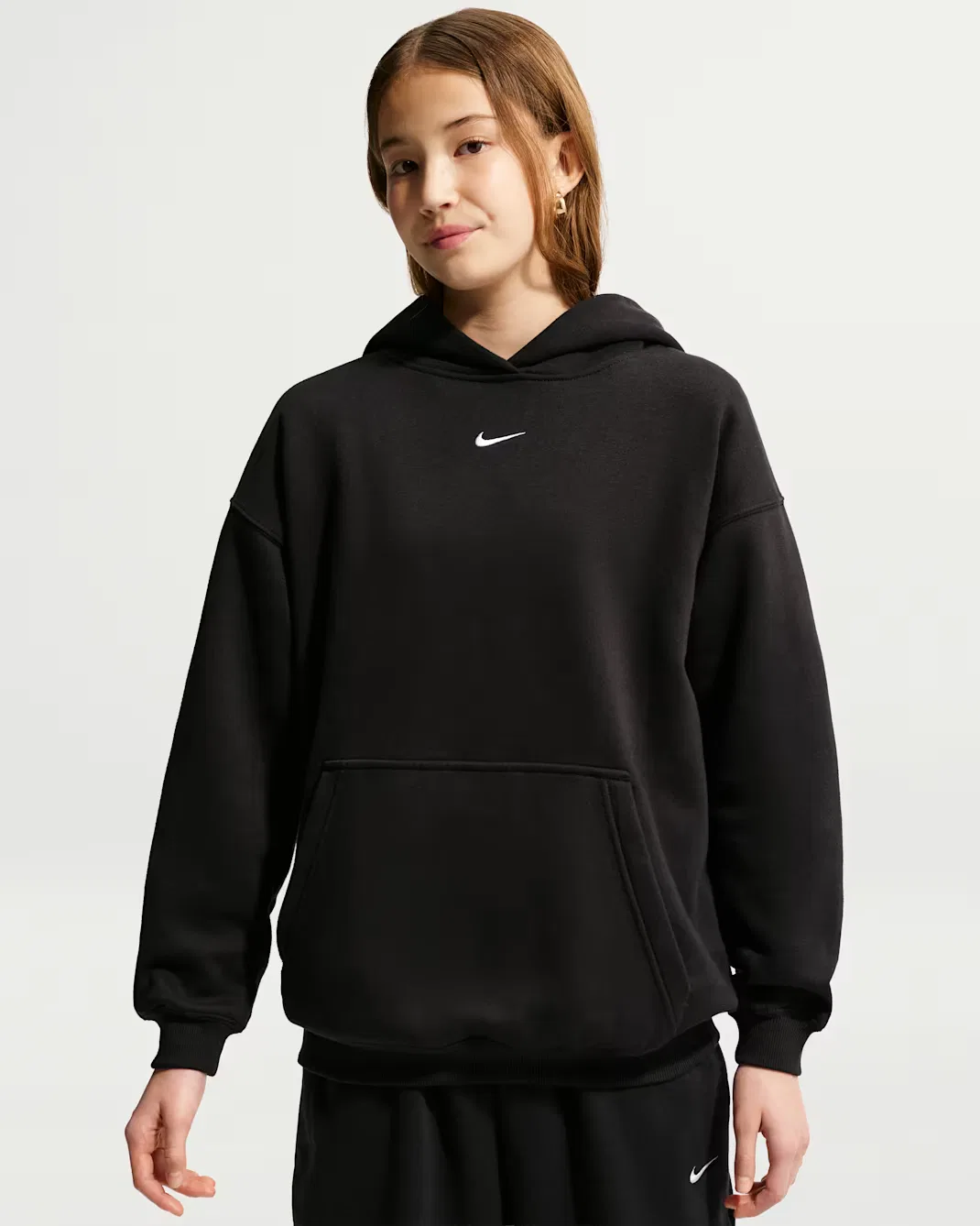 Детская толстовка с капюшоном оверсайз Nike Sportswear Studio Fleece, Black/White