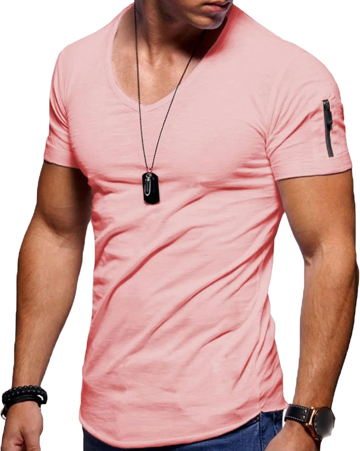 Мужская базовая футболка с V-образным вырезом Slim Fit, Pink