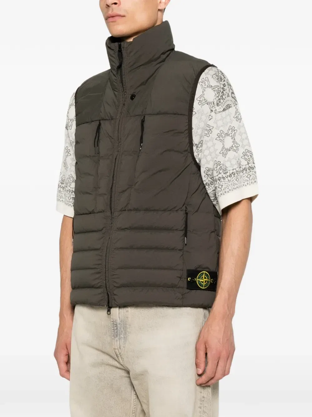Стеганый жилет с нашивкой-логотипом Stone Island, зеленый — фото 3