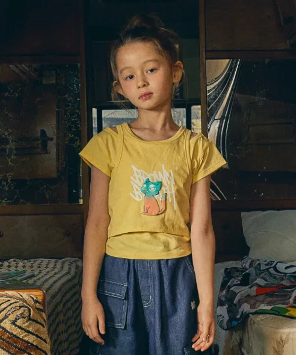 Футболка с коротким рукавом, многослойная, Kids, Brownbreath Kids, желтый