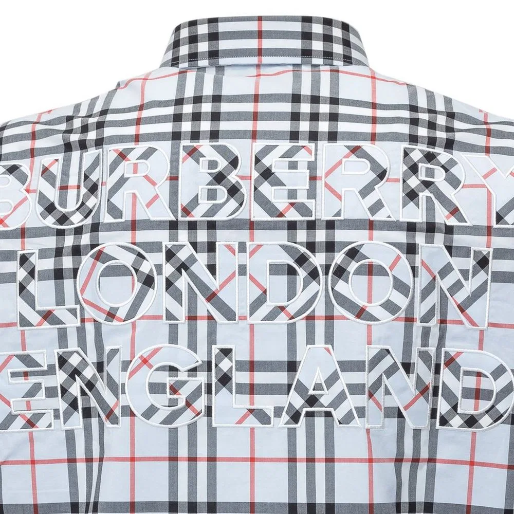 Мужская рубашка с принтом, синяя, Burberry, Blue — фото 4