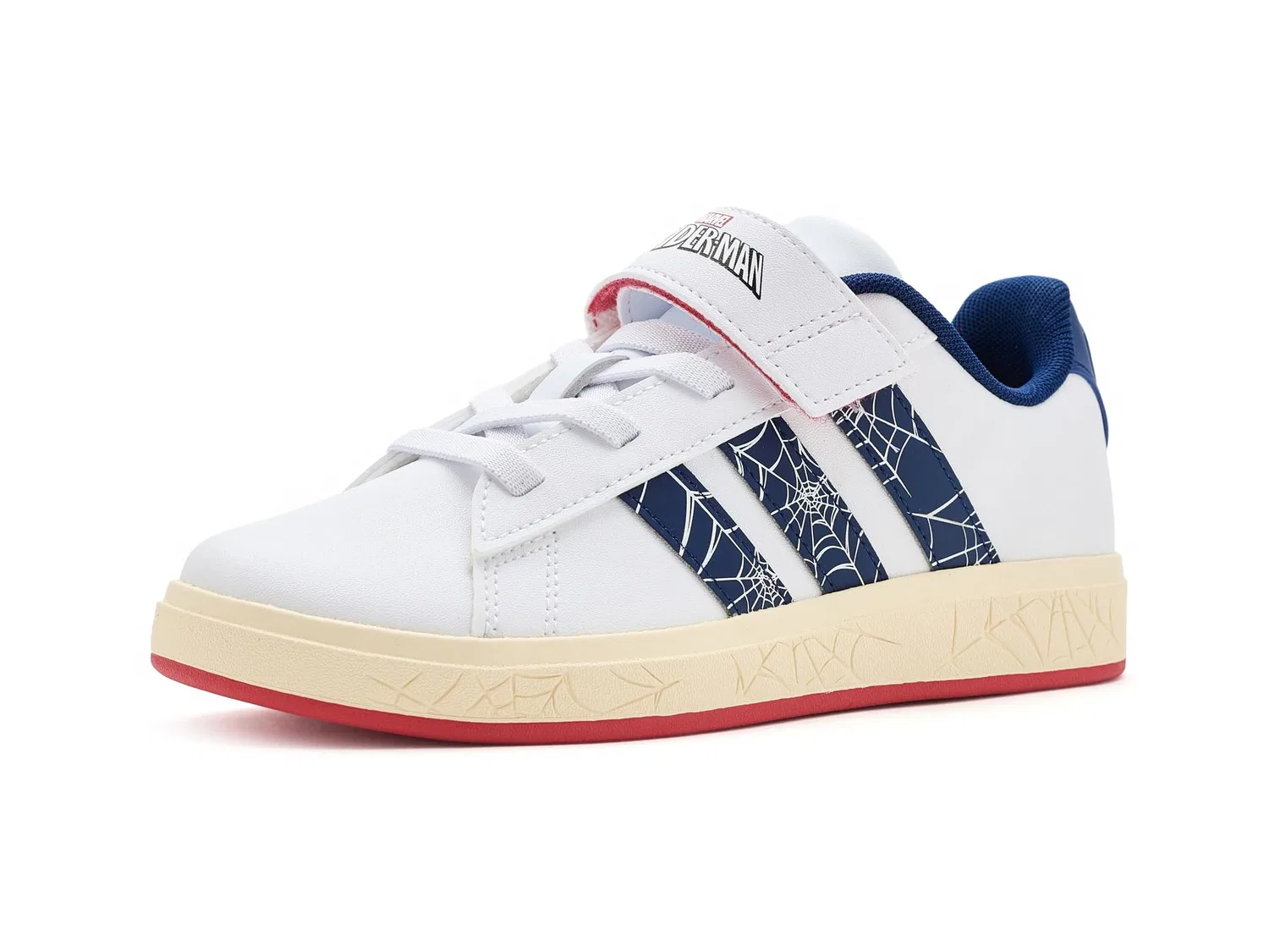 Кроссовки Marvel Grand Court Elastic Lace & Strap (для маленьких и больших детей) Adidas Kids, White/Dark Blue/Warm Vanilla — фото 2