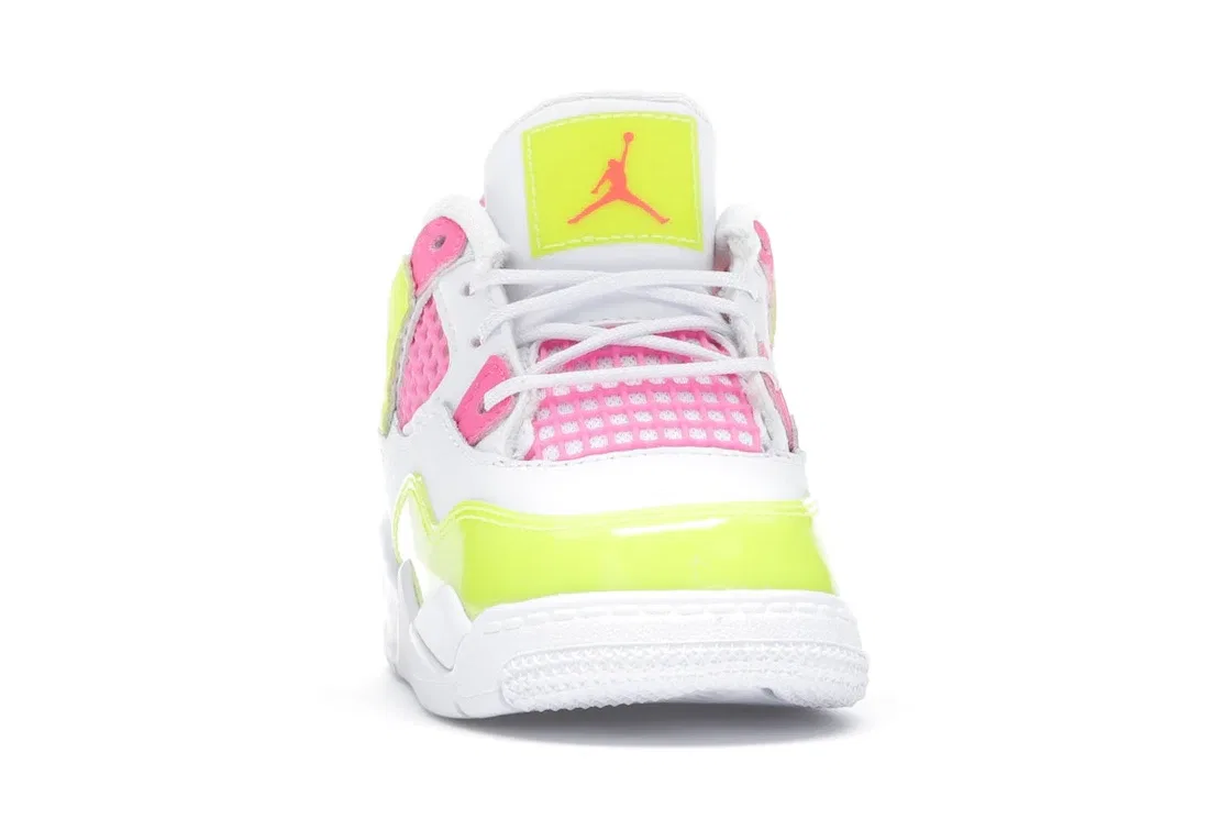 Детские кроссовки с цветными акцентами Jordan 4 Retro, White/Lemon Venom-Pink Blast — фото 2
