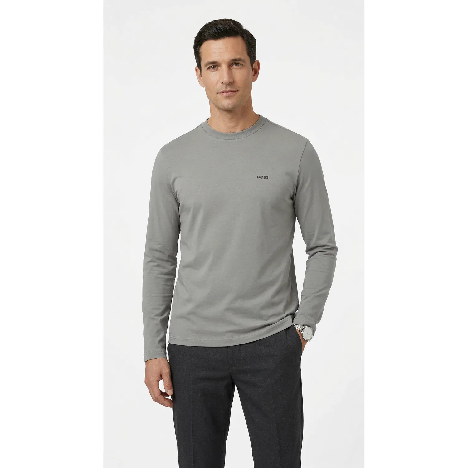 Детский лонгслив с круглым вырезом Boss Green, Open Grey