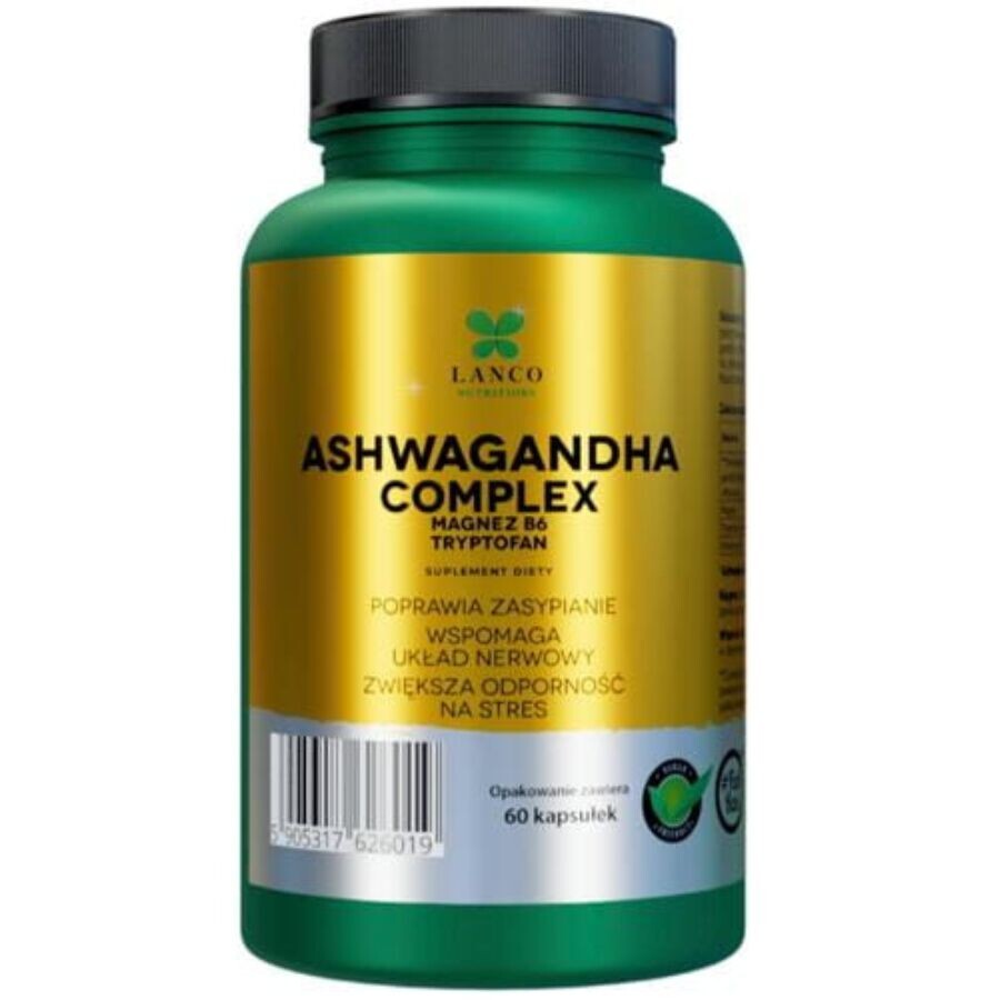 

Lanco Nutritions Ashwagandha Complex Premium БАД для стресса и иммунитета с магнием, В6 и триптофаном 200мг, 60 капс./1 уп.