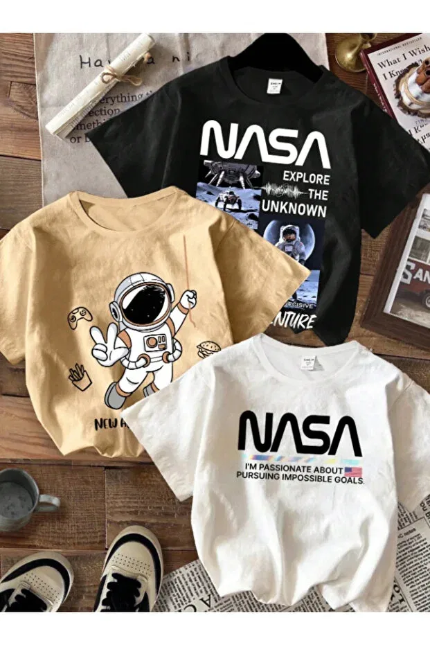 Детский комплект футболок с принтом Nplstore, Black