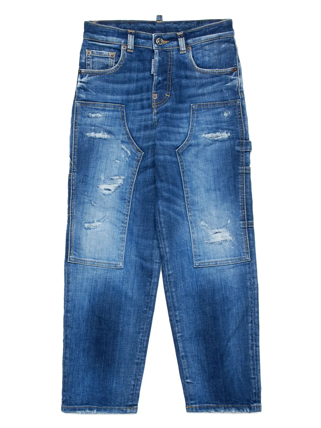 Джинсы с потертостями и панелями DSQUARED2, синий