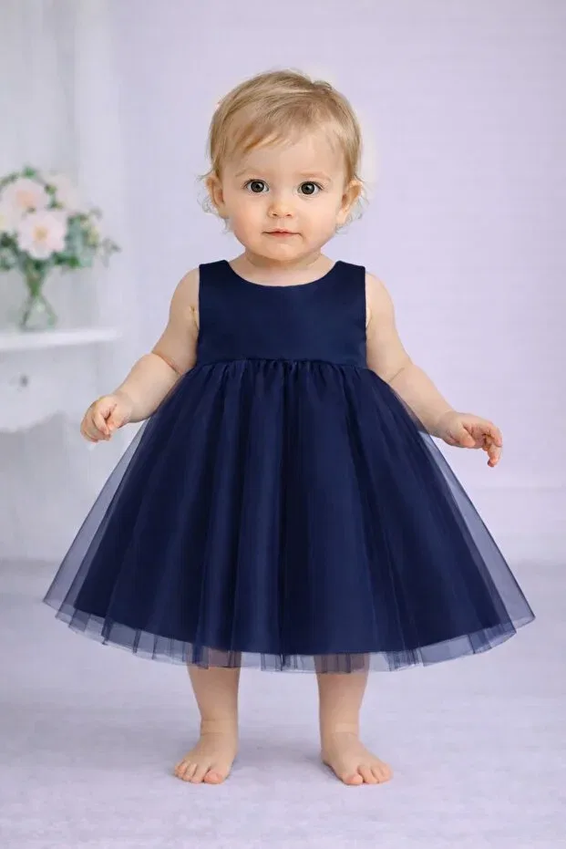 Детское платье для девочек из атласа Suneh, Navy Blue