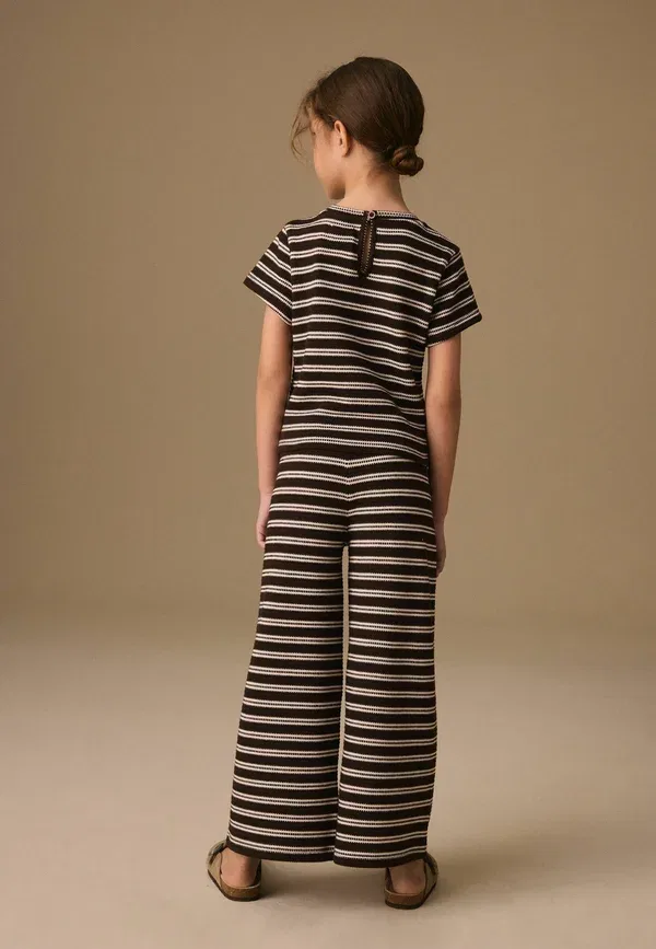 Комплект из топа и брюк с полосками Regular fit wrap top and wide leg set Next, chocolate brown stripe, коричневый/шоколадный — фото 2