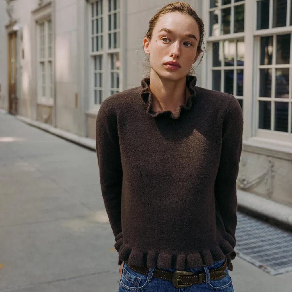 Женский свитер с круглым вырезом и длинным рукавом Other, ZARA, Brown — фото 4